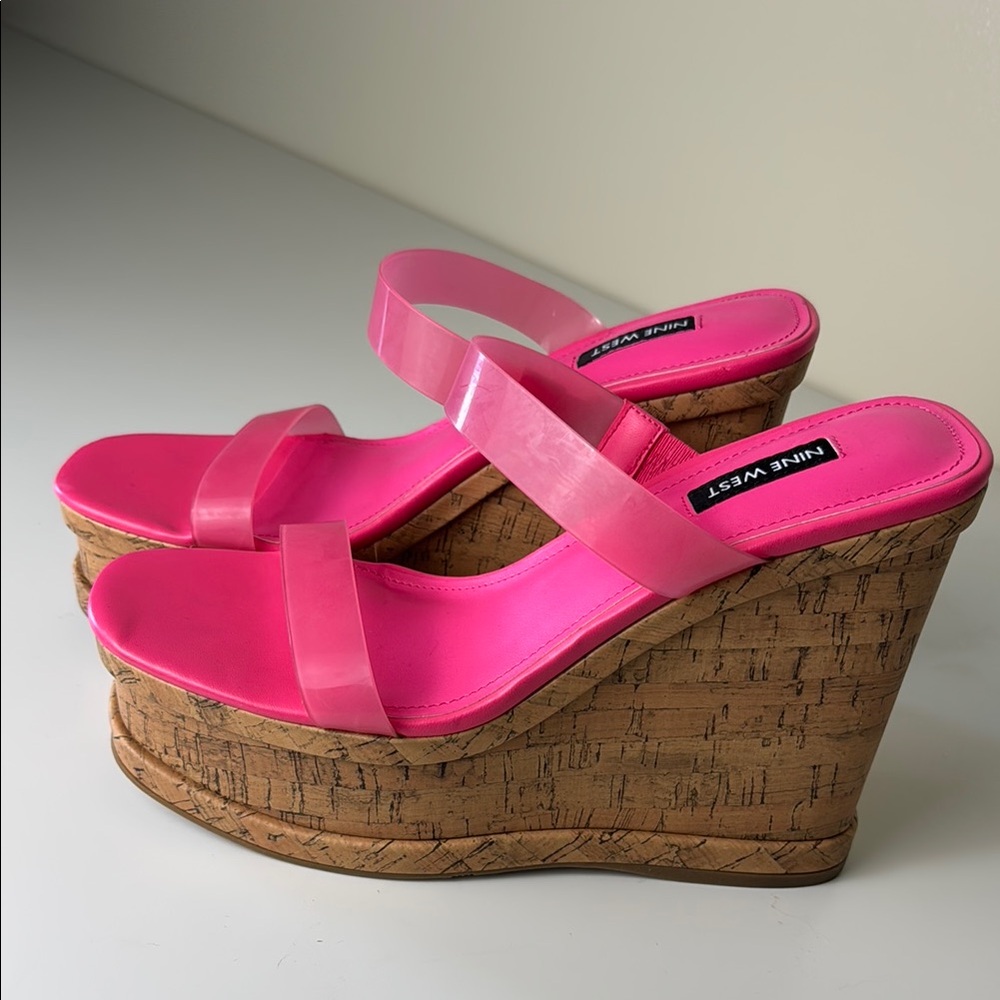 Nine West Neon Pink Wedge Sandals